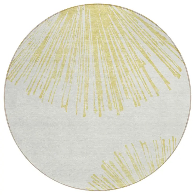 8' Beige And Ivory Round Abstract Washable Indoor Outdoor Area Rug