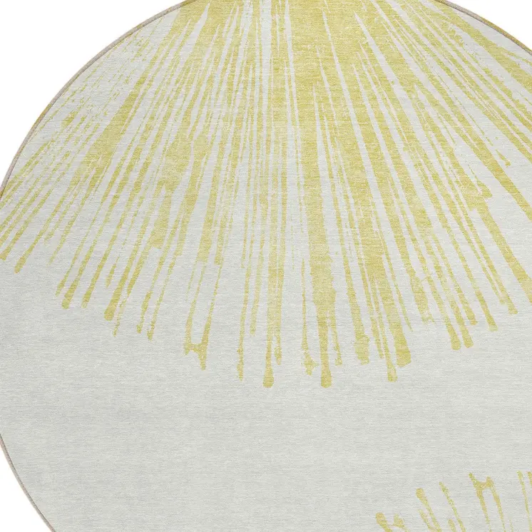 8' Beige And Ivory Round Abstract Washable Indoor Outdoor Area Rug