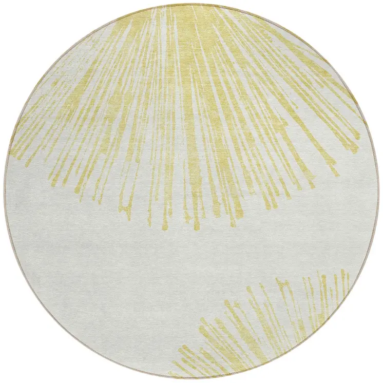 8' Beige And Ivory Round Abstract Washable Indoor Outdoor Area Rug