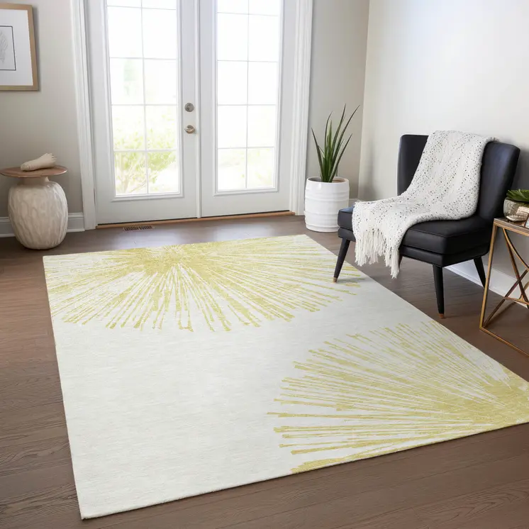 10' X 14' Beige And Ivory Abstract Washable Indoor Outdoor Area Rug