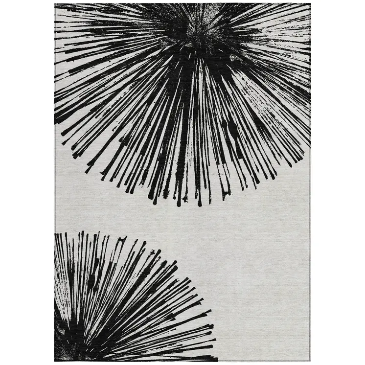 3' X 5' Black And Ivory Abstract Washable Indoor Outdoor Area Rug