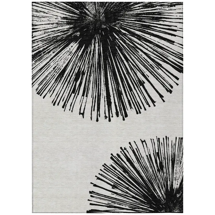3' X 5' Black And Ivory Abstract Washable Indoor Outdoor Area Rug