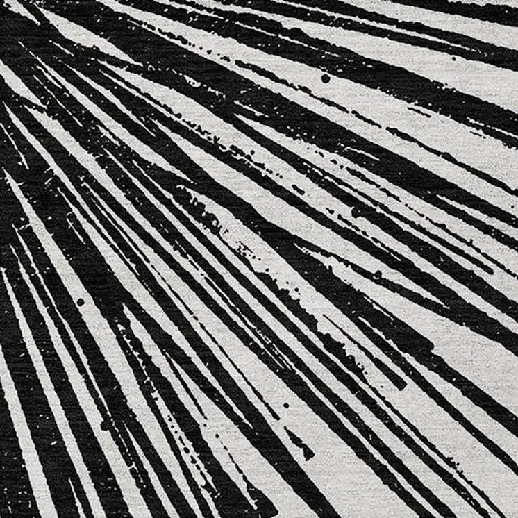 9' X 12' Black And Ivory Abstract Washable Indoor Outdoor Area Rug