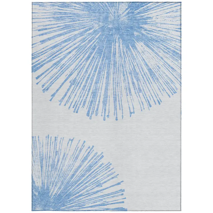 5' X 8' Denim Blue And Ivory Abstract Washable Indoor Outdoor Area Rug