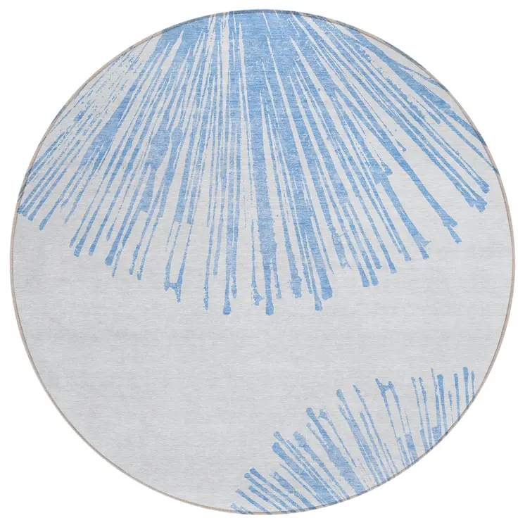 8' Denim Blue And Ivory Round Abstract Washable Indoor Outdoor Area Rug