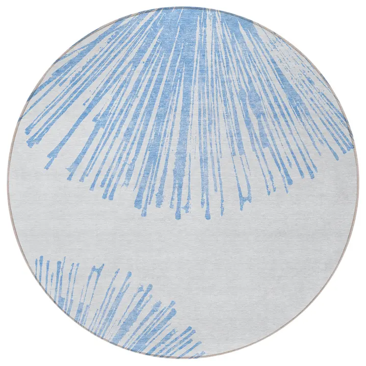 8' Denim Blue And Ivory Round Abstract Washable Indoor Outdoor Area Rug