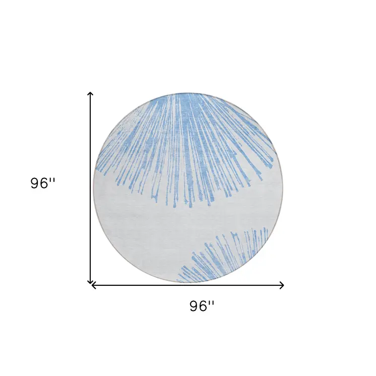 8' Denim Blue And Ivory Round Abstract Washable Indoor Outdoor Area Rug