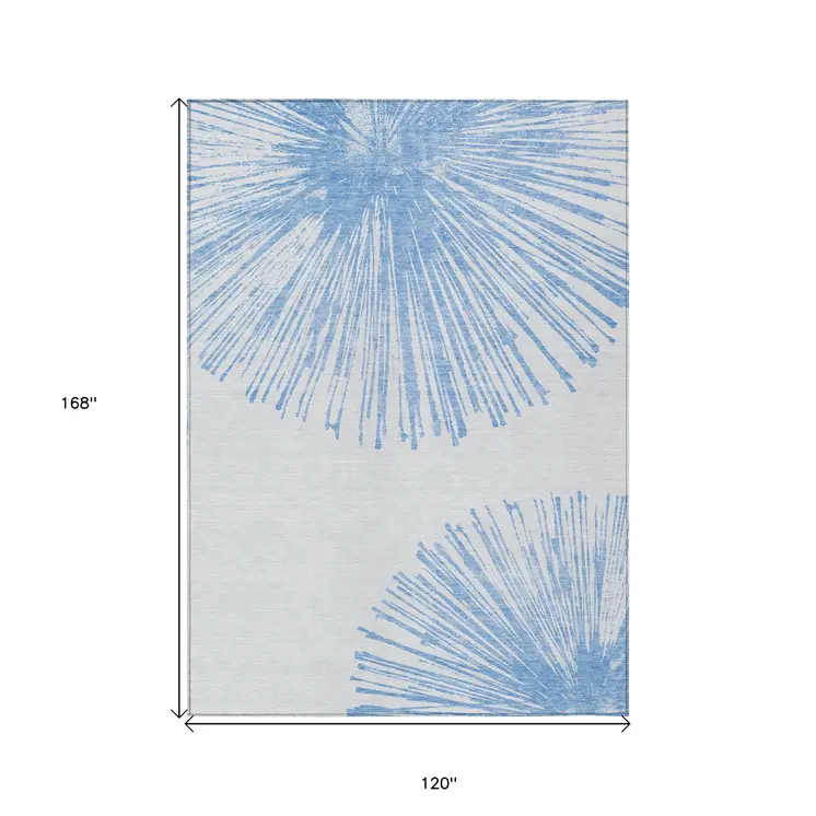 10' X 14' Denim Blue And Ivory Abstract Washable Indoor Outdoor Area Rug