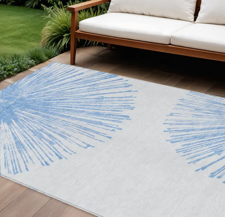 10' X 14' Denim Blue And Ivory Abstract Washable Indoor Outdoor Area Rug