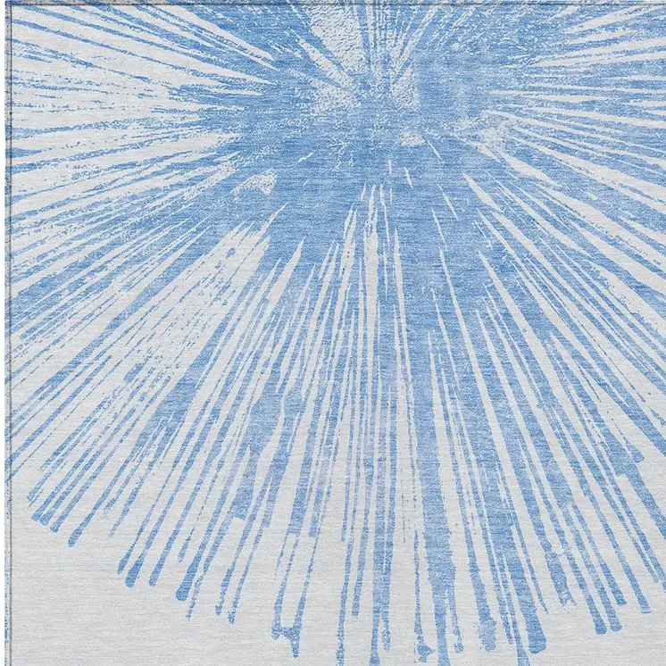 10' X 14' Denim Blue And Ivory Abstract Washable Indoor Outdoor Area Rug