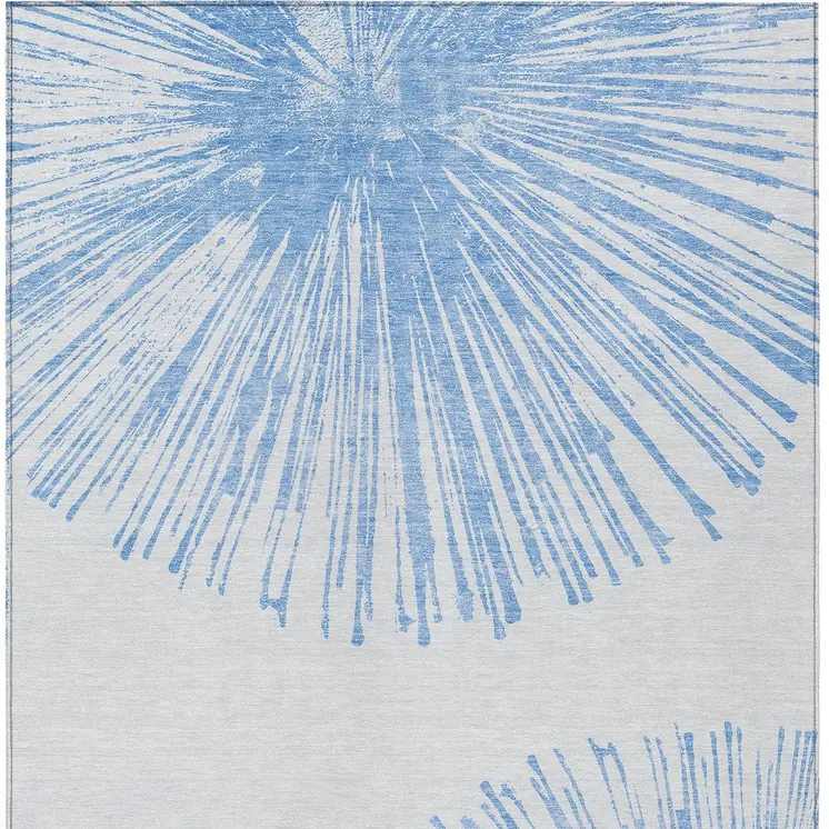 10' X 14' Denim Blue And Ivory Abstract Washable Indoor Outdoor Area Rug