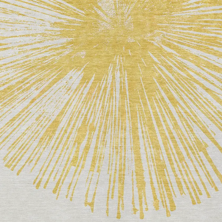 5' X 8' Gold And Ivory Abstract Washable Indoor Outdoor Area Rug