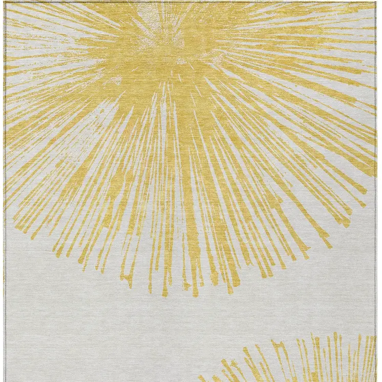 5' X 8' Gold And Ivory Abstract Washable Indoor Outdoor Area Rug