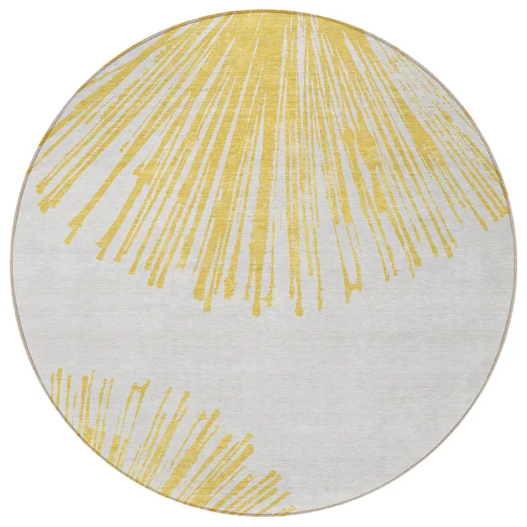 8' Gold And Ivory Round Abstract Washable Indoor Outdoor Area Rug