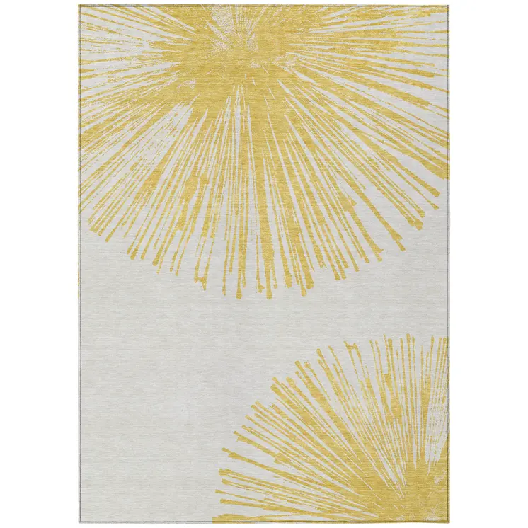 8' X 10' Gold And Ivory Abstract Washable Indoor Outdoor Area Rug