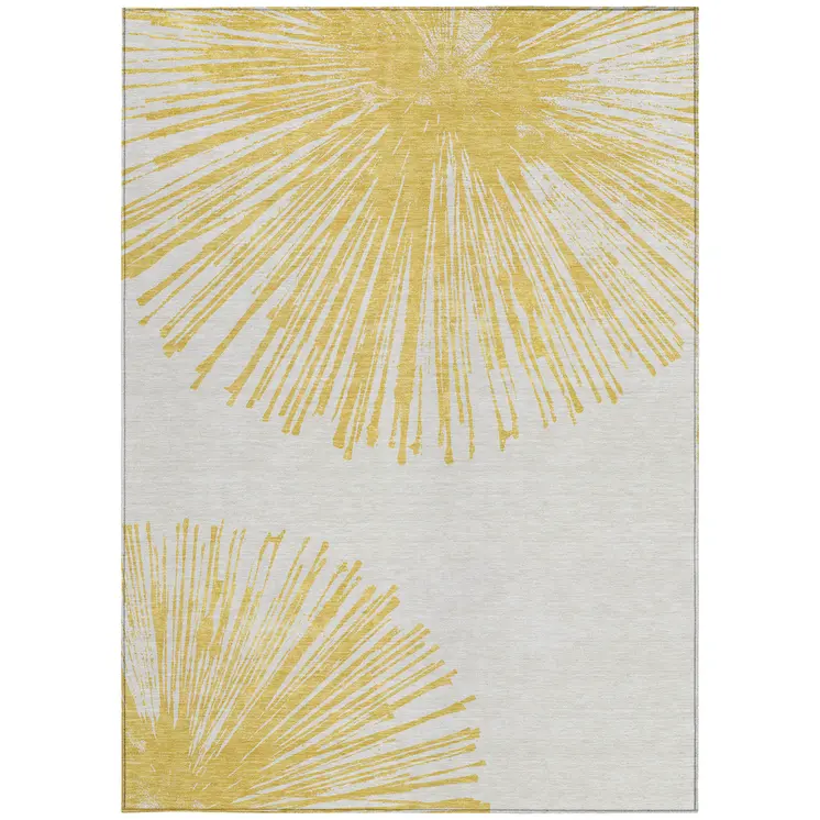 8' X 10' Gold And Ivory Abstract Washable Indoor Outdoor Area Rug
