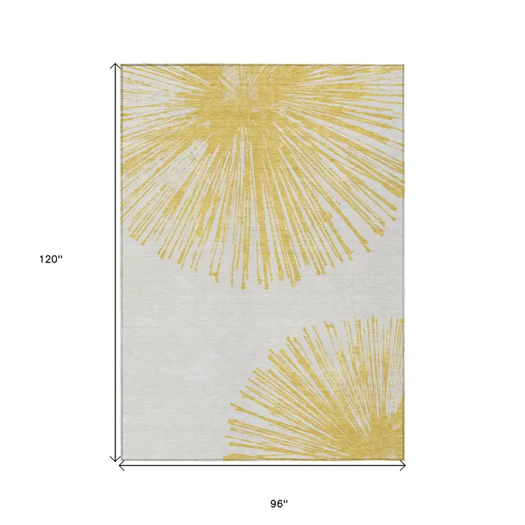 8' X 10' Gold And Ivory Abstract Washable Indoor Outdoor Area Rug