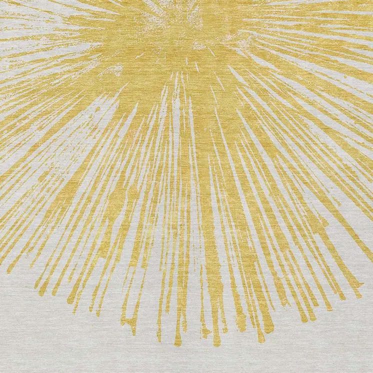 9' X 12' Gold And Ivory Abstract Washable Indoor Outdoor Area Rug