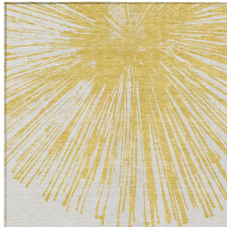 10' X 14' Gold And Ivory Abstract Washable Indoor Outdoor Area Rug