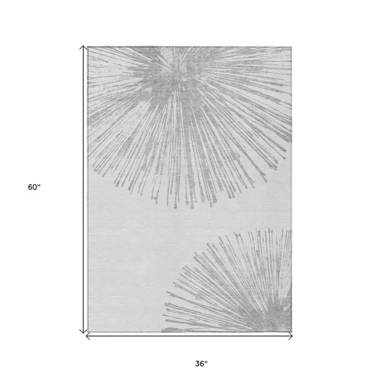3' X 5' Gray And Ivory Abstract Washable Indoor Outdoor Area Rug