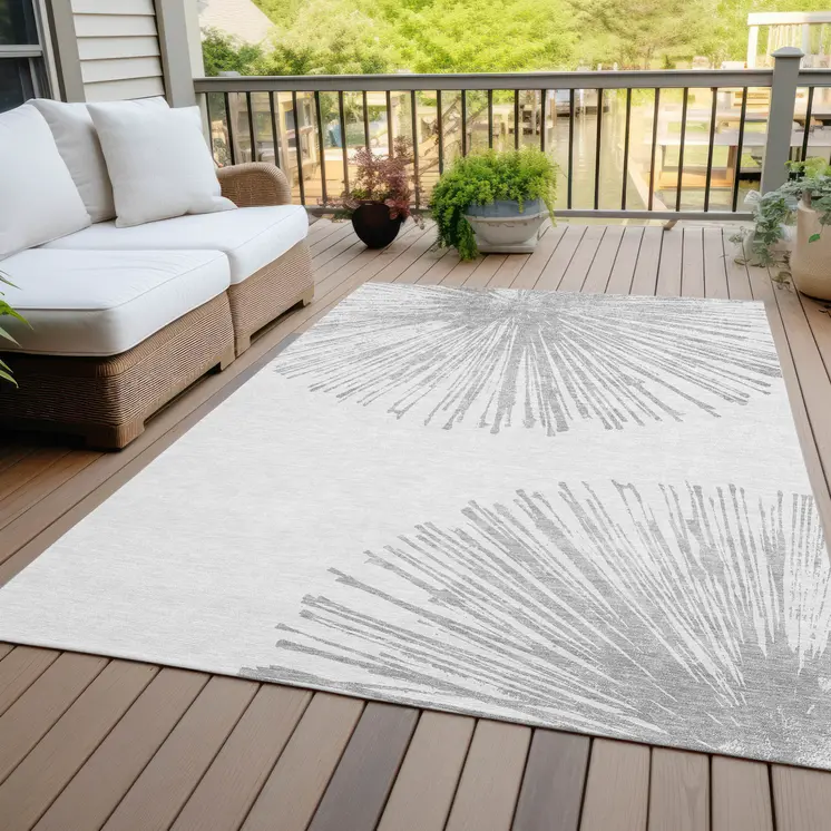 3' X 5' Gray And Ivory Abstract Washable Indoor Outdoor Area Rug
