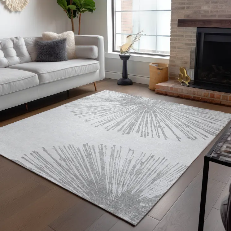 3' X 5' Gray And Ivory Abstract Washable Indoor Outdoor Area Rug