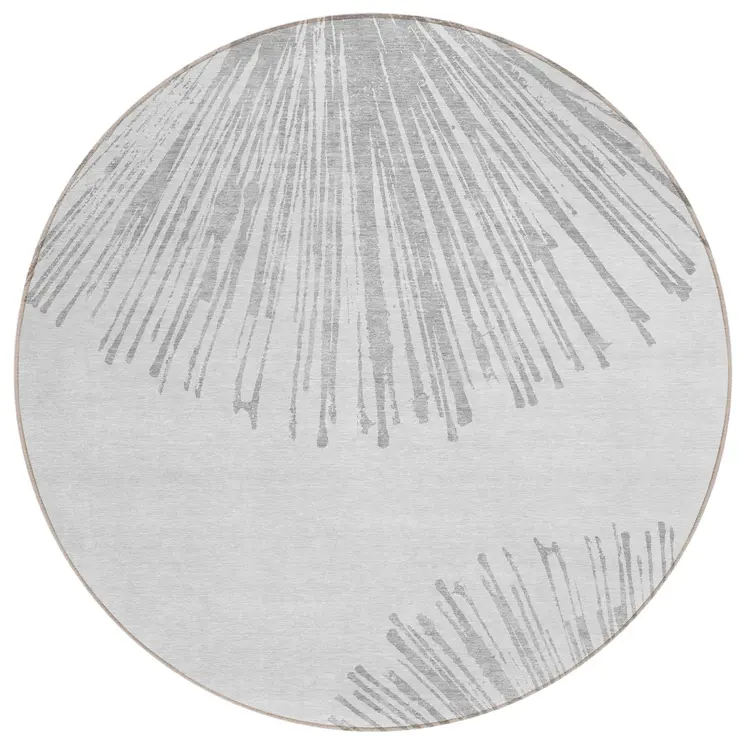 8' Gray And Ivory Round Abstract Washable Indoor Outdoor Area Rug