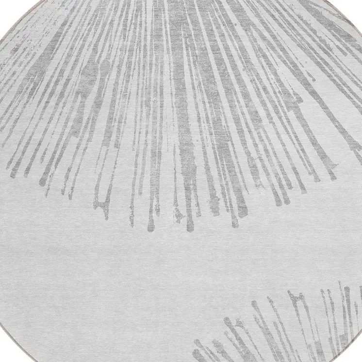 8' Gray And Ivory Round Abstract Washable Indoor Outdoor Area Rug