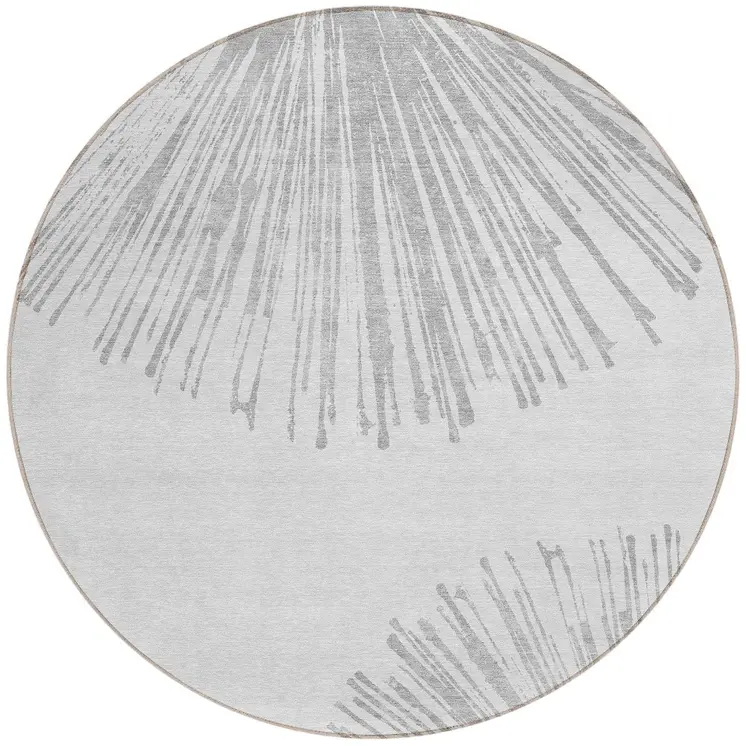 8' Gray And Ivory Round Abstract Washable Indoor Outdoor Area Rug