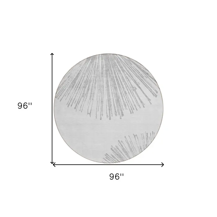 8' Gray And Ivory Round Abstract Washable Indoor Outdoor Area Rug