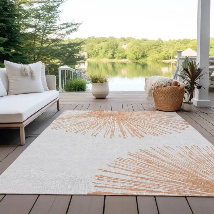 5' X 8' Salmon And Ivory Abstract Washable Indoor Outdoor Area Rug