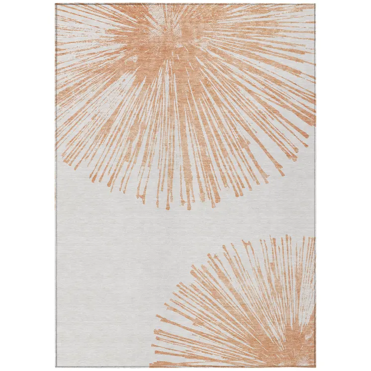 5' X 8' Salmon And Ivory Abstract Washable Indoor Outdoor Area Rug