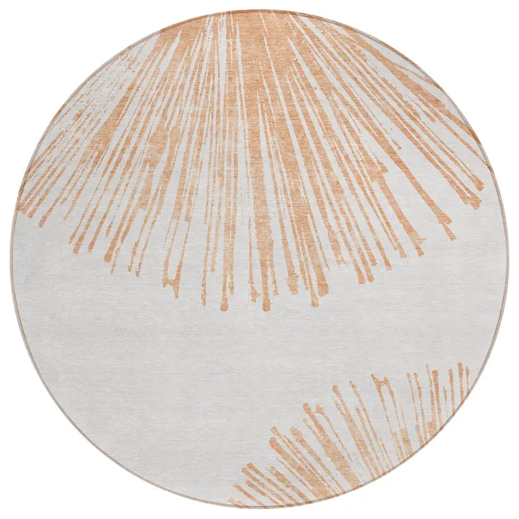 8' Salmon And Ivory Round Abstract Washable Indoor Outdoor Area Rug