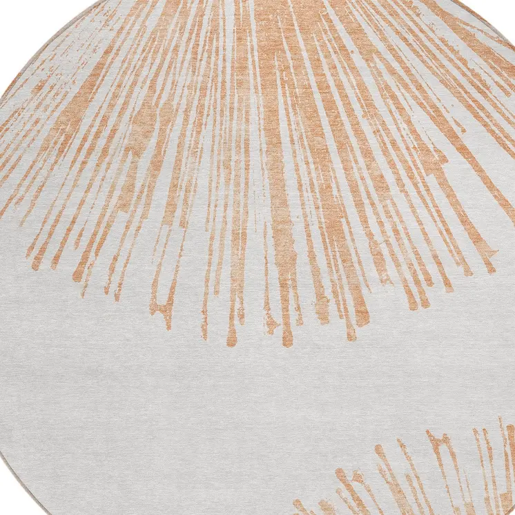 8' Salmon And Ivory Round Abstract Washable Indoor Outdoor Area Rug