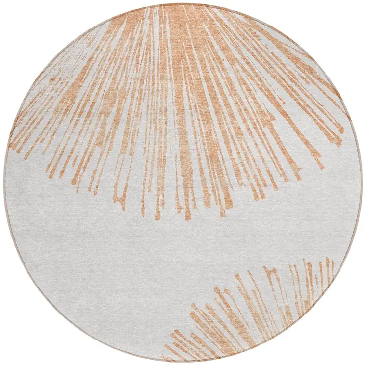 8' Salmon And Ivory Round Abstract Washable Indoor Outdoor Area Rug