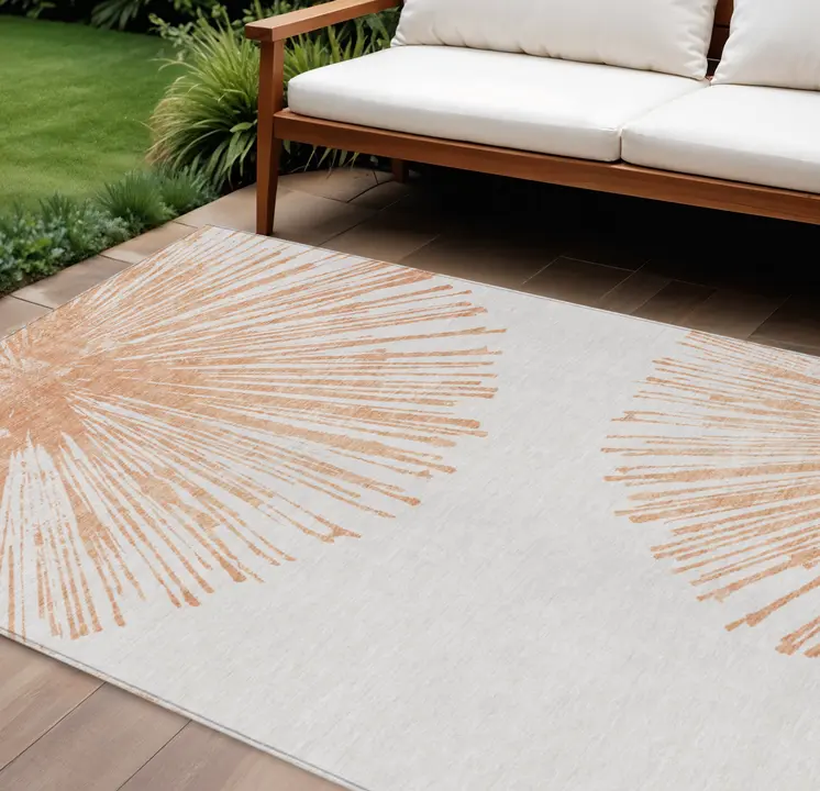 8' X 10' Salmon And Ivory Abstract Washable Indoor Outdoor Area Rug