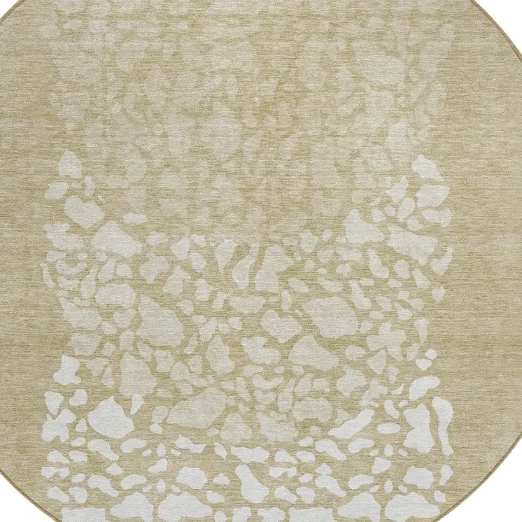 8' Beige Tan And Taupe Round Abstract Washable Indoor Outdoor Area Rug