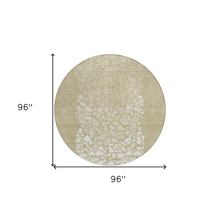 8' Beige Tan And Taupe Round Abstract Washable Indoor Outdoor Area Rug