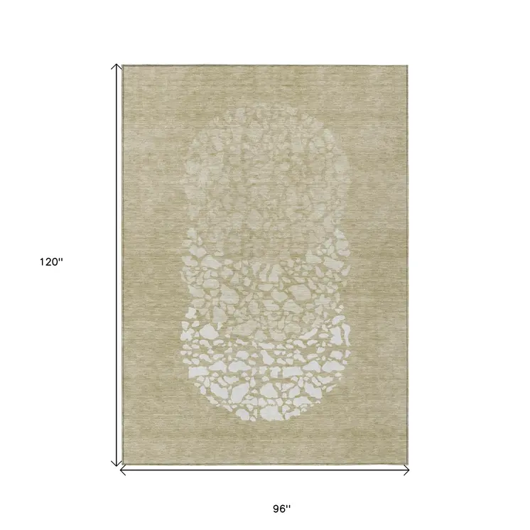 8' X 10' Beige Tan And Taupe Abstract Washable Indoor Outdoor Area Rug
