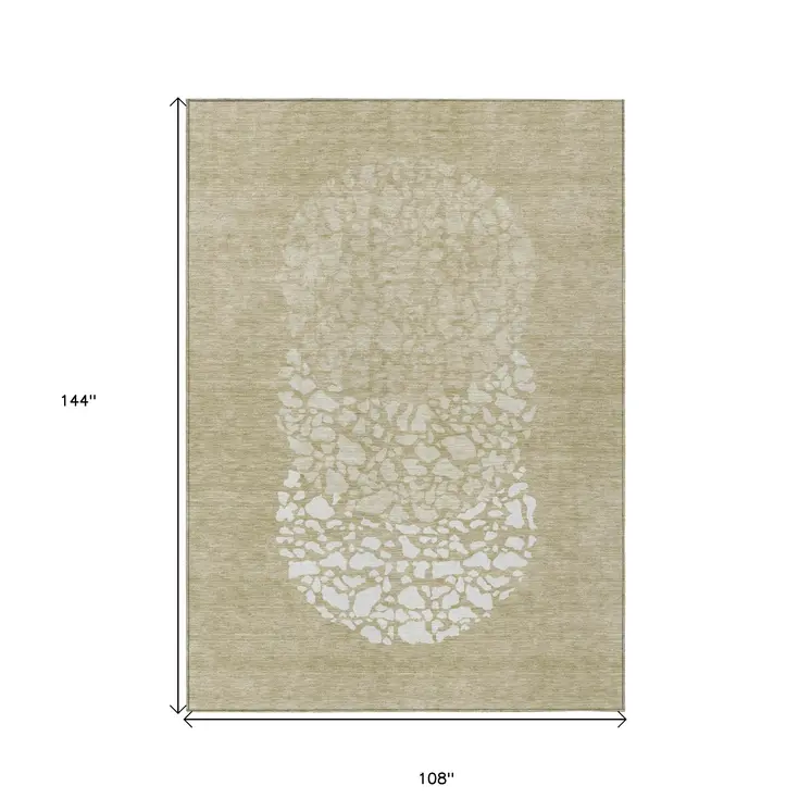 9' X 12' Beige Tan And Taupe Abstract Washable Indoor Outdoor Area Rug