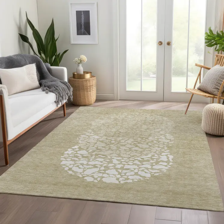 9' X 12' Beige Tan And Taupe Abstract Washable Indoor Outdoor Area Rug