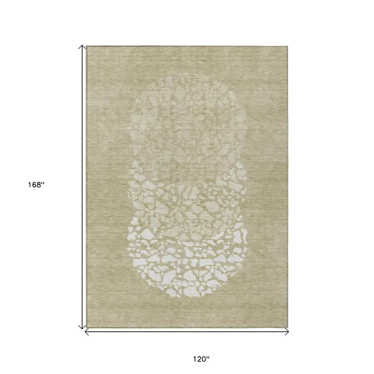10' X 14' Beige Tan And Taupe Abstract Washable Indoor Outdoor Area Rug