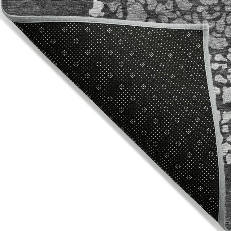 3' X 5' Charcoal Gray And Silver Abstract Washable Indoor Outdoor Area Rug