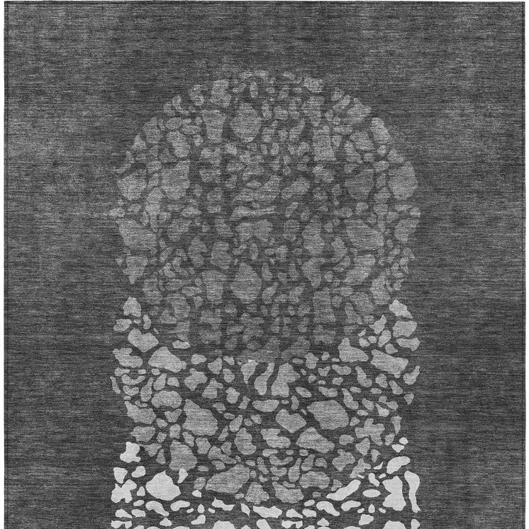 8' X 10' Charcoal Gray And Silver Abstract Washable Indoor Outdoor Area Rug