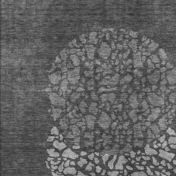 9' X 12' Charcoal Gray And Silver Abstract Washable Indoor Outdoor Area Rug