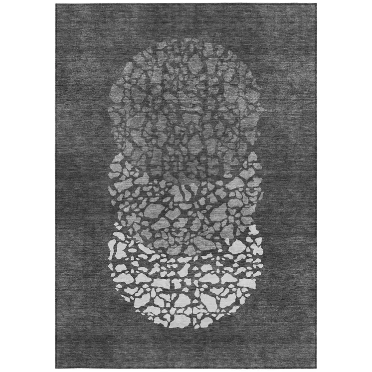 10' X 14' Charcoal Gray And Silver Abstract Washable Indoor Outdoor Area Rug