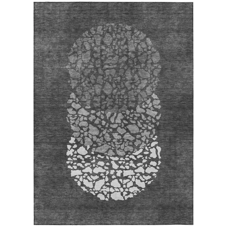 10' X 14' Charcoal Gray And Silver Abstract Washable Indoor Outdoor Area Rug