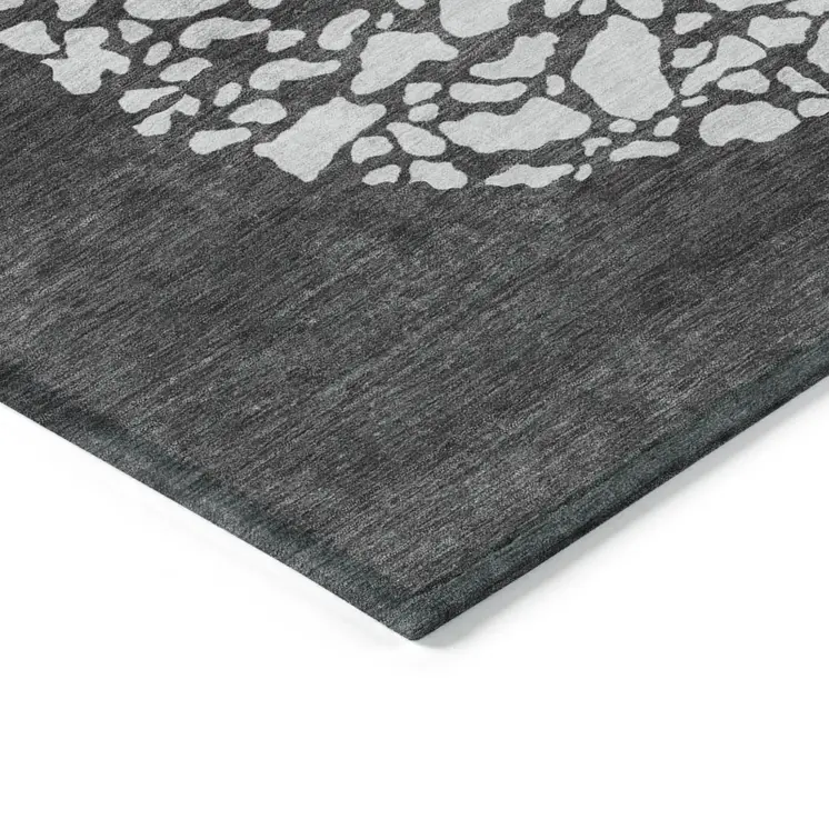 10' X 14' Charcoal Gray And Silver Abstract Washable Indoor Outdoor Area Rug