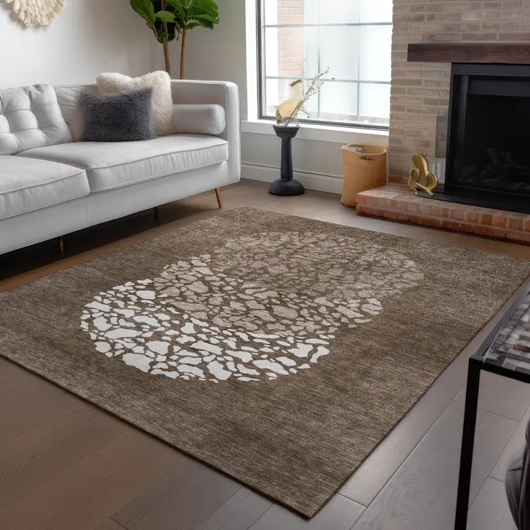 3' X 5' Chocolate And Taupe Abstract Washable Indoor Outdoor Area Rug