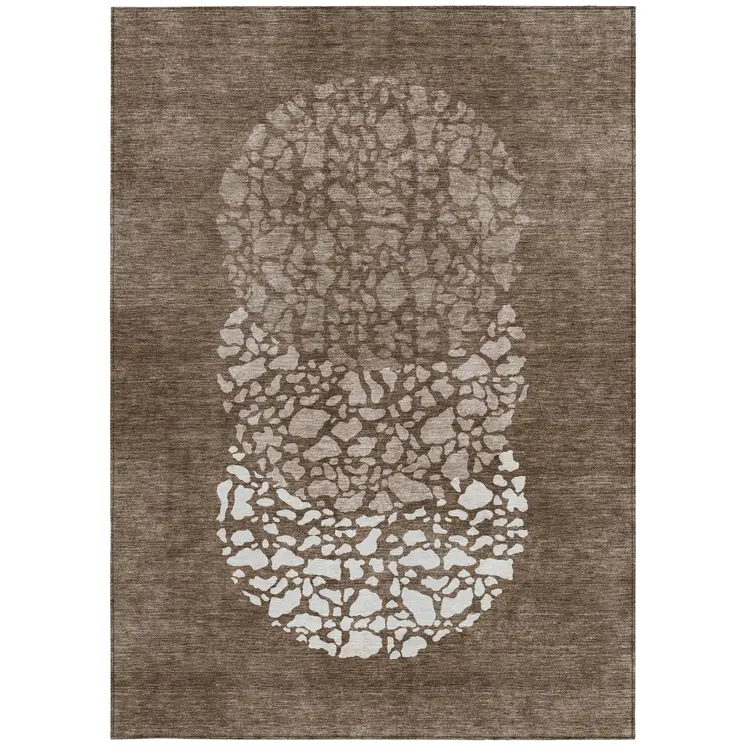 5' X 8' Chocolate And Taupe Abstract Washable Indoor Outdoor Area Rug
